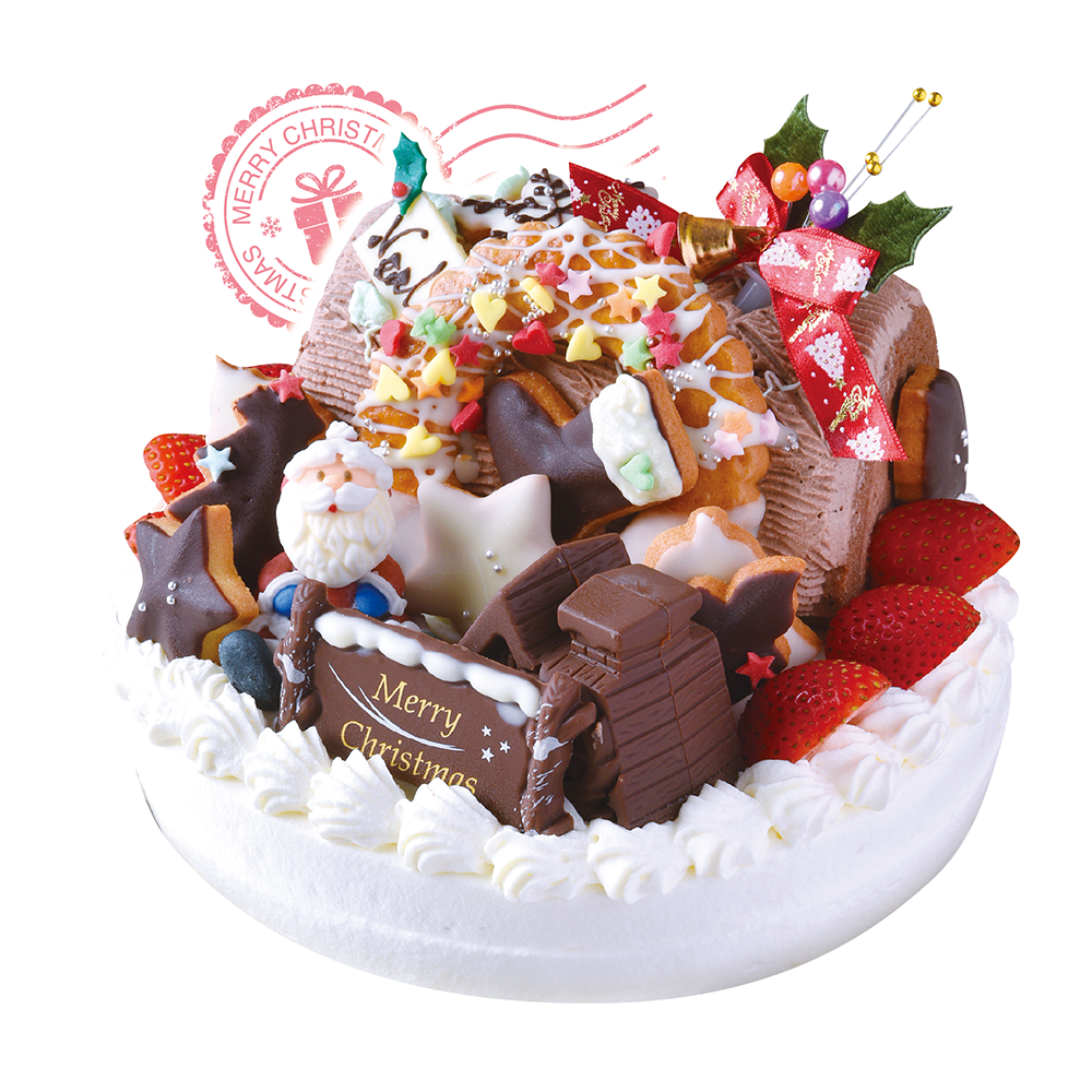 芳醇・濃厚な香ばしさ。 ピスタチオデコの5層仕立て “大人のためのXmasケーキ”は、ナッツの女王・ピスタチオ版。チョコ生地の間に木苺ムース、プレーン生地、ビターチョコムースと5層を重ね、ピスタチオクリームを潤沢に絞った。香りとコクの五重奏でリッチテイストな聖夜を♪生チョコと生クリームのコンビ版♪ おいしさダブルでハッピーXmas 毎年大ヒットの生チョコ&生クリームのコンビデコ! 口どけよくソフトな甘さの生クリームとほろ苦生チョコを一緒に味わえる。手焼きクッキーやチョコてんこ盛りで、カットは盛り上がり必至♪