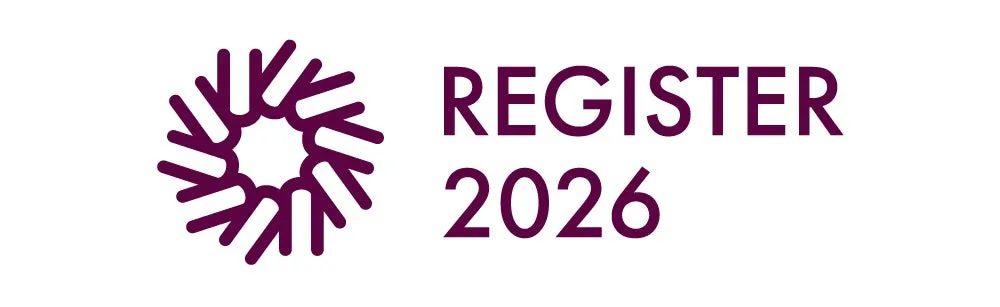 紫色のロゴと「REGISTER 2026」というテキストが表示された画像です。
